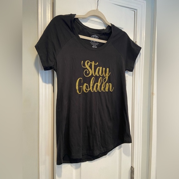 NWT Golden Nugget Size M Stay Golden Glitter Print Black Short Sleeve Tee Shirt - Picture 3 of 10
